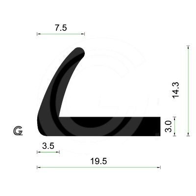 EPDM Rubber L-profile | 19,5 x 14,3 x 7,5 mm | roll 50 meter